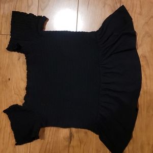 American Eagle Black Smocked Ruffled Top Size Small